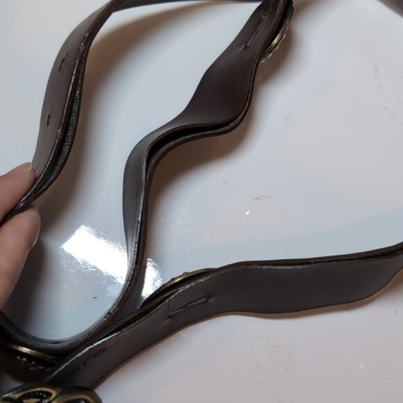 Xcetera Womens Western Belt Carved Brass Buckle Rhinestone Brown Faux Leather - Picture 6 of 9